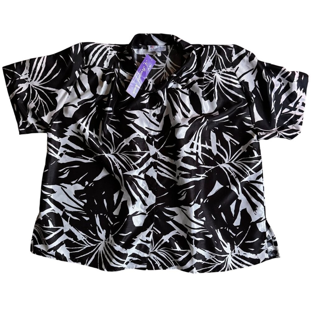 Vintage‎ Personal Touch Button Up Top Womens Size 5X NEW Tropical Black White